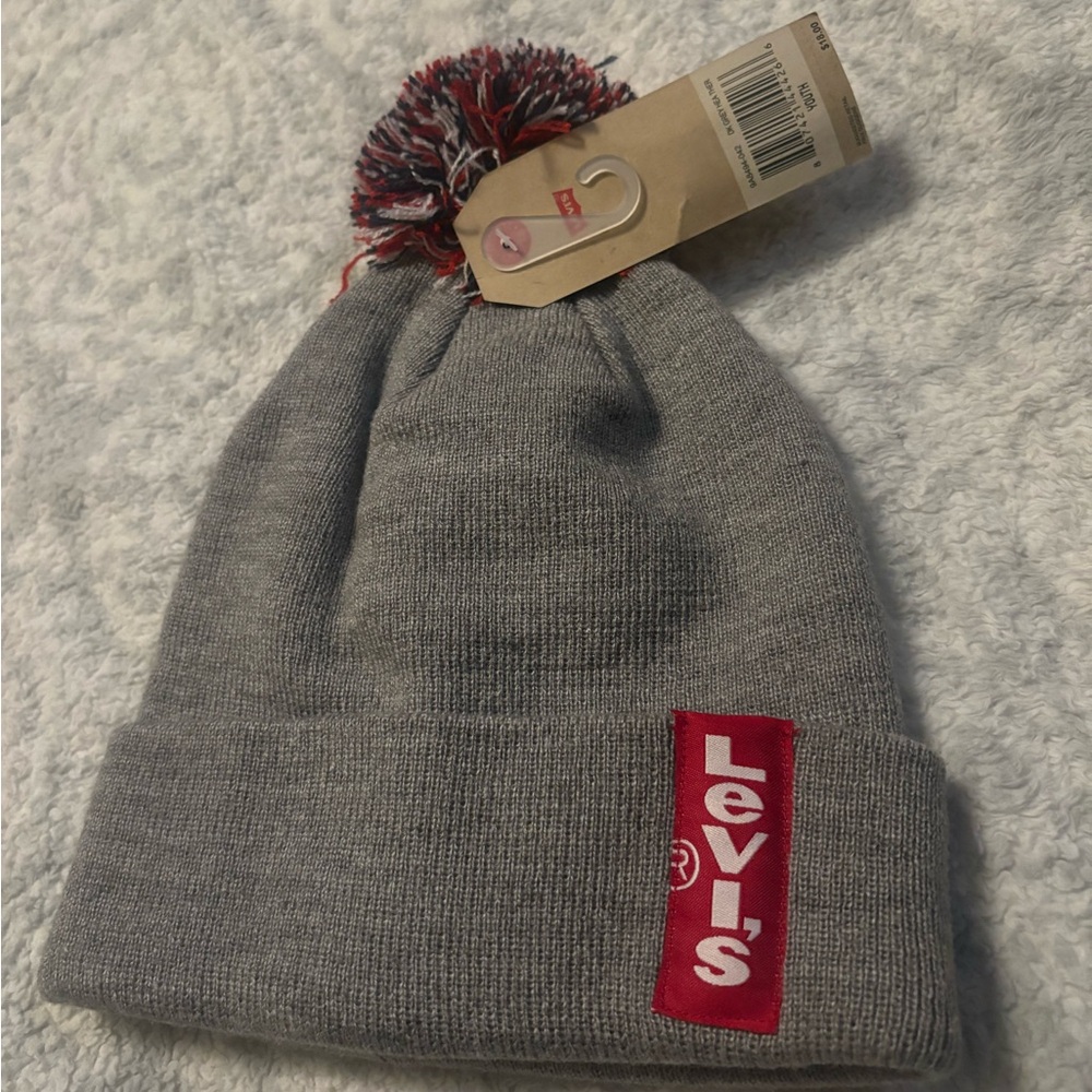 Levi's Gray Knit Beanie with Pom